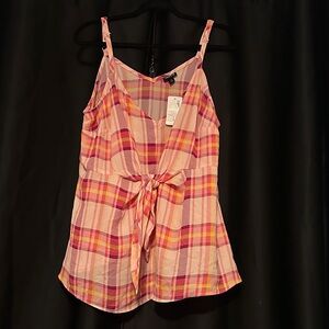 Torrid Pink Plaid Tie-Front Blouse
